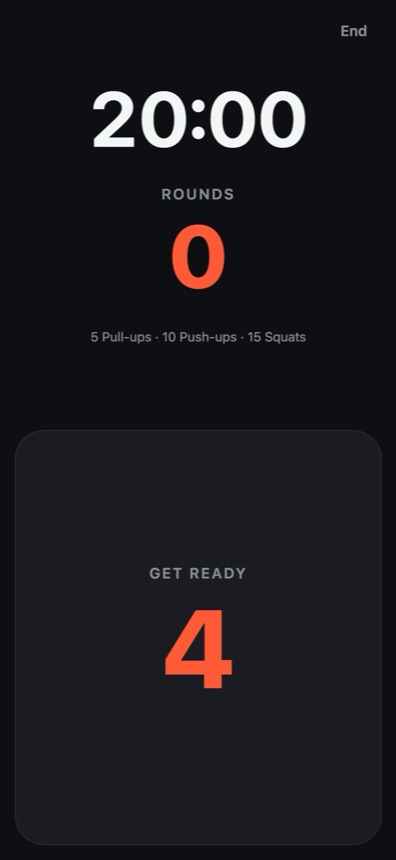 Get ready countdown before the workout starts